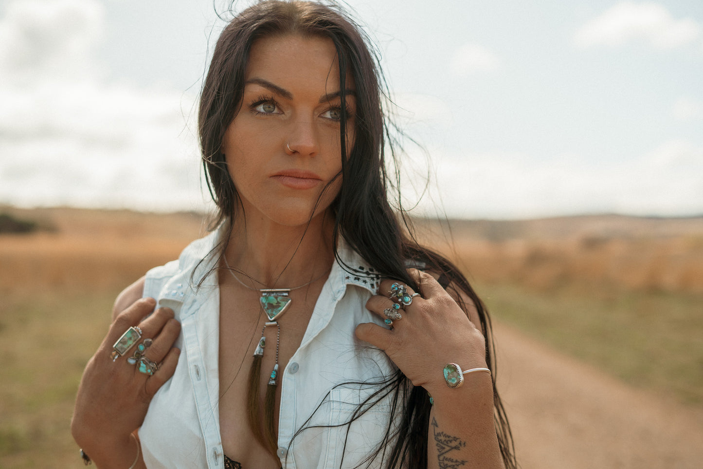WITH THE WIND KINETIC STERLING SILVER + ROYSTON TURQUOISE NECKLACE
