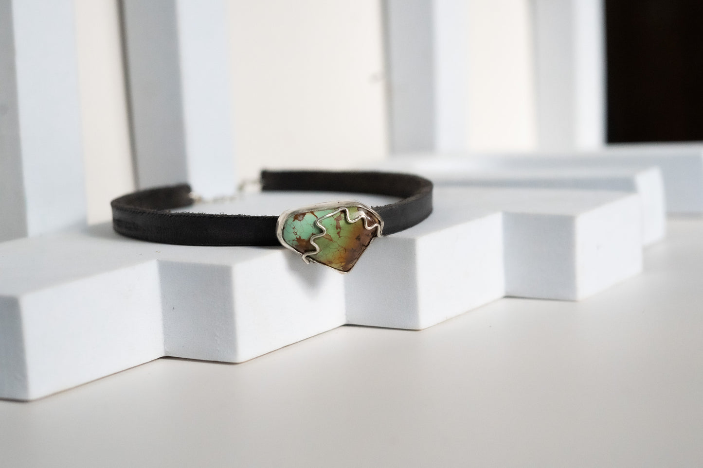 SUNRISE ROYSTON TURQUOISE, LEATHER + STERLING SILVER CHOKER